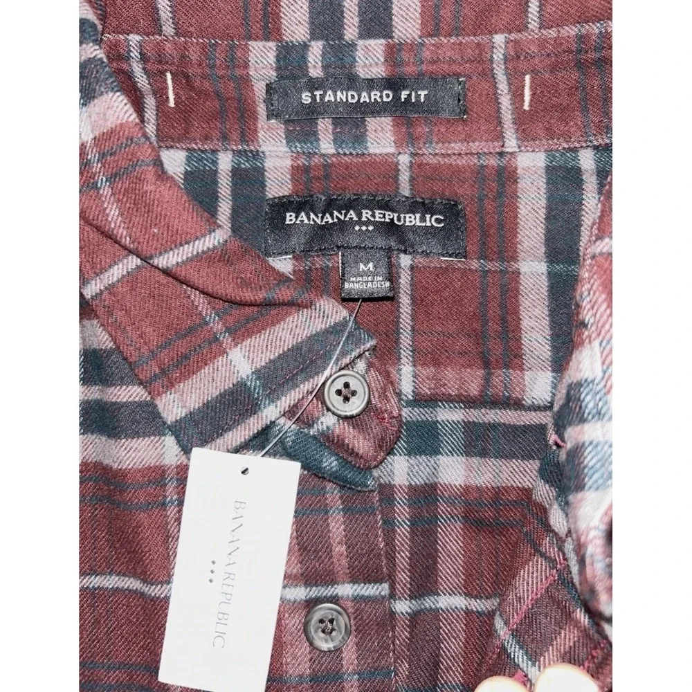 Banana Republic Shirt Mens Medium Red Plaid Flannel Long Sleeve Button Up